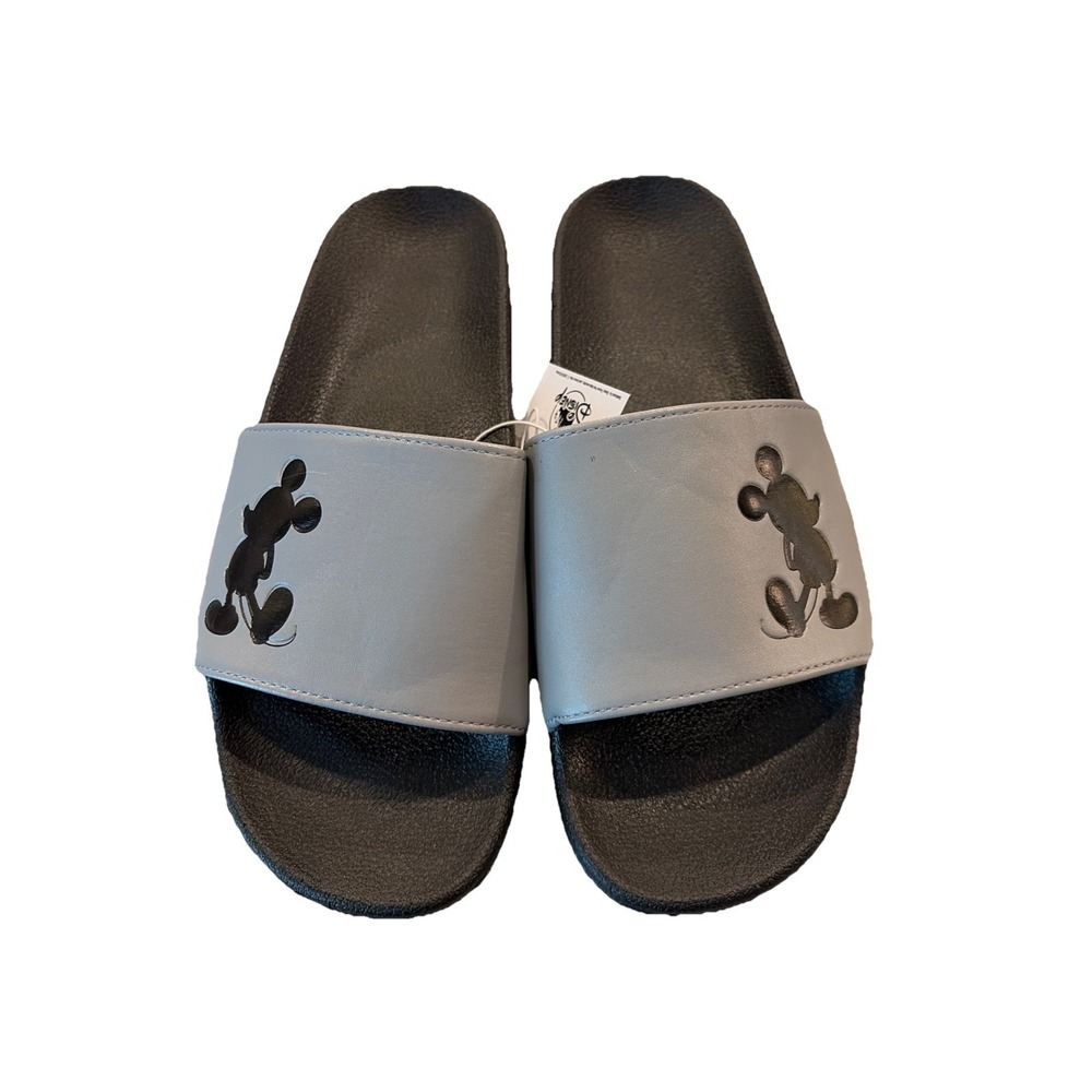 Disney Mickey Mouse Grey Slide Flat Sandals Size 11 Beachy Comfy‎ Vacay New